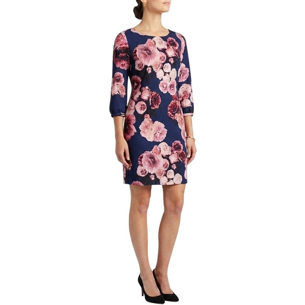 Review Australia Floral 3/4 Sleeve Shift Dress navy blue pink size 10